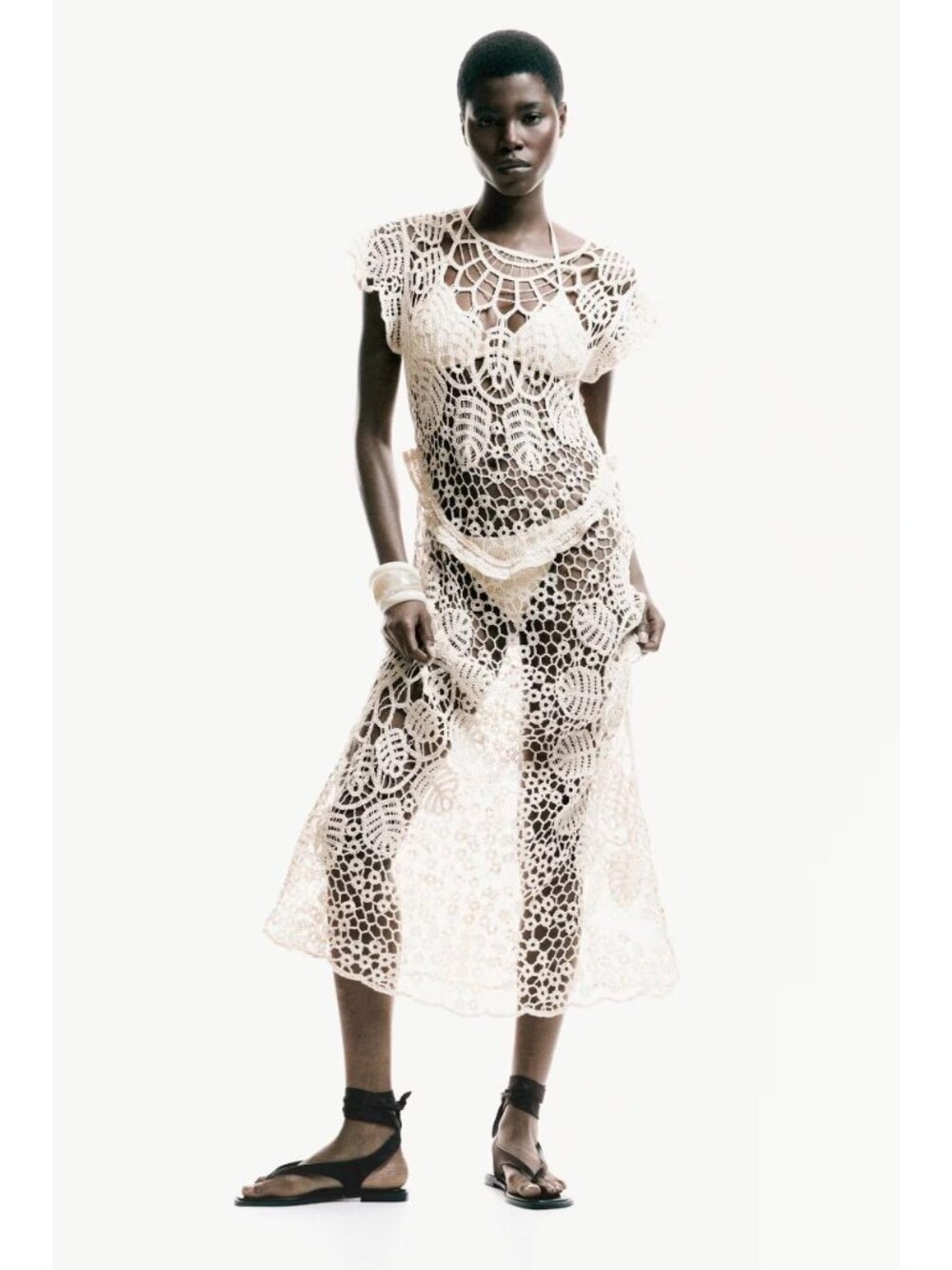 H&M FLUTTER-SLEEVED CROCHET-LOOK DRESS - Picture 2 of 7